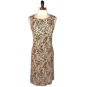 CHICO'S Size 2 12 14 L A-Line Dress Black Beige Brown Animal Print Sleeveless